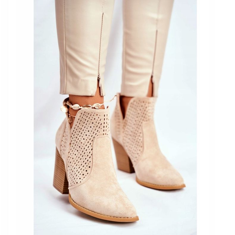 MSMG De Mujer Botas Con Tacón Ante Calado Beige Claro Tonos 2