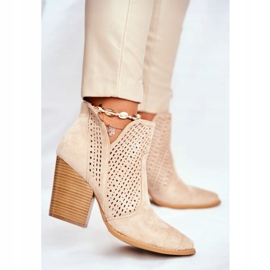 MSMG De Mujer Botas Con Tacón Ante Calado Beige Claro Tonos 4