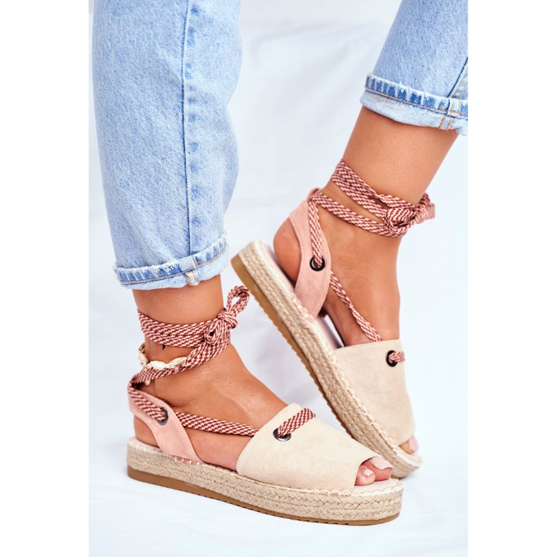 FRJ Alpargatas de mujer con plataforma de lino Monacoz beige 2