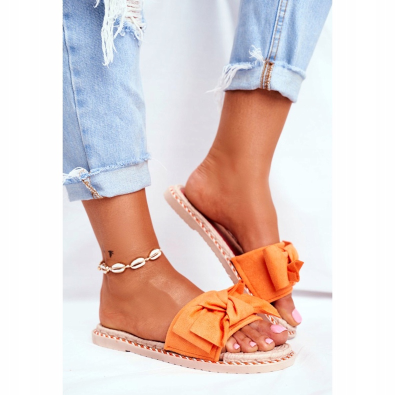 FJ1 Pantuflas de mujer con lazo de felicidad de neón naranja 2