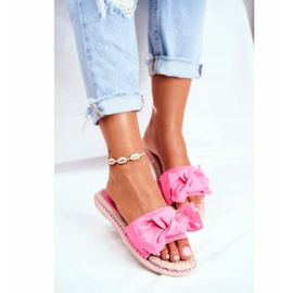 FRJ Pantuflas De Mujer Con Lazo Fucsia Neón Felicidad rosado 3