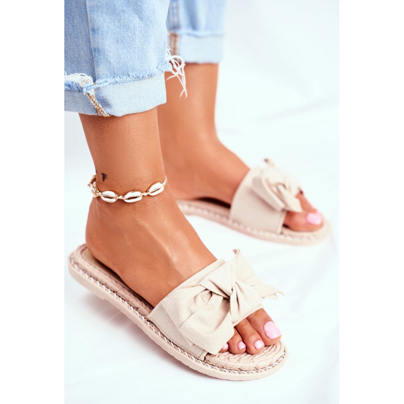 FRJ Pantuflas de mujer Happiness beige con lazo 2