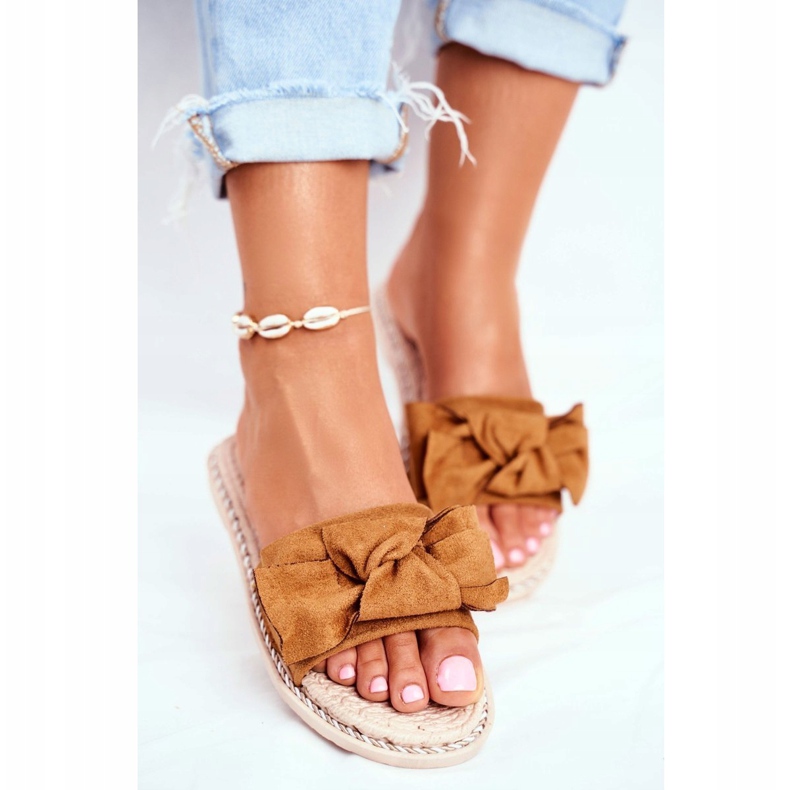 FRJ Pantuflas De Mujer Con Lazo Camel Happiness marrón 1 FRJ Pantuflas De Mujer Con Lazo Camel Happiness marrón 1