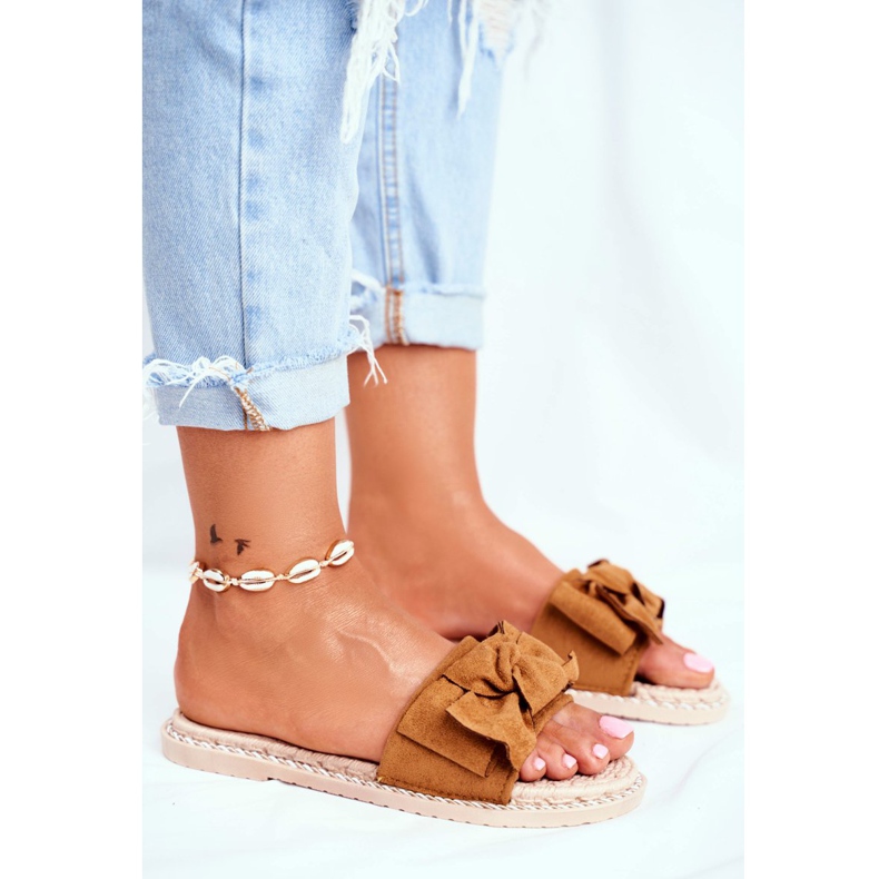 FRJ Pantuflas De Mujer Con Lazo Camel Happiness marrón 2 FRJ Pantuflas De Mujer Con Lazo Camel Happiness marrón 2