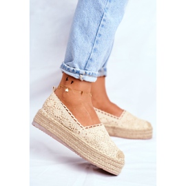 FRJ Alpargatas de encaje para mujer en una plataforma folk beige 2 FRJ Alpargatas de encaje para mujer en una plataforma folk beige 2