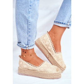 FRJ Alpargatas de encaje para mujer en una plataforma folk beige 3