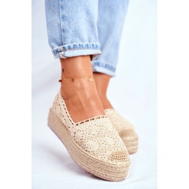 FRJ Alpargatas de encaje para mujer en una plataforma folk beige 4