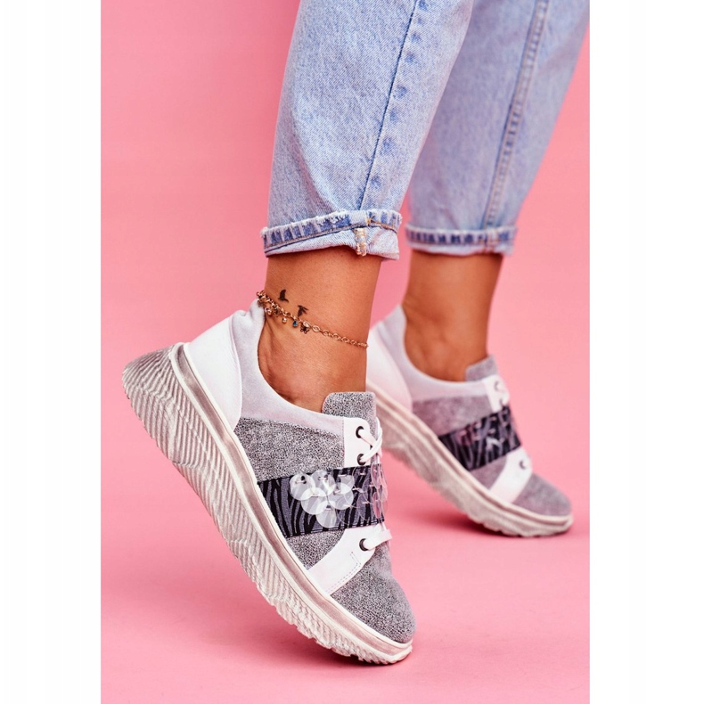 Zapatos Deportivos Deportivos De Cuero De Mujer Maciejka 04448-03 blanco gris 2