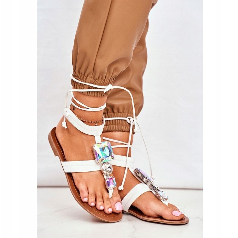 PS1 Sandalias Mujer Gladiador Con Cristales Blanco Volare 1