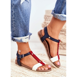 EVE Sandalias de Mujer de Forma Plana 8SD35-0306 Azul Marino Dubi marrón 3