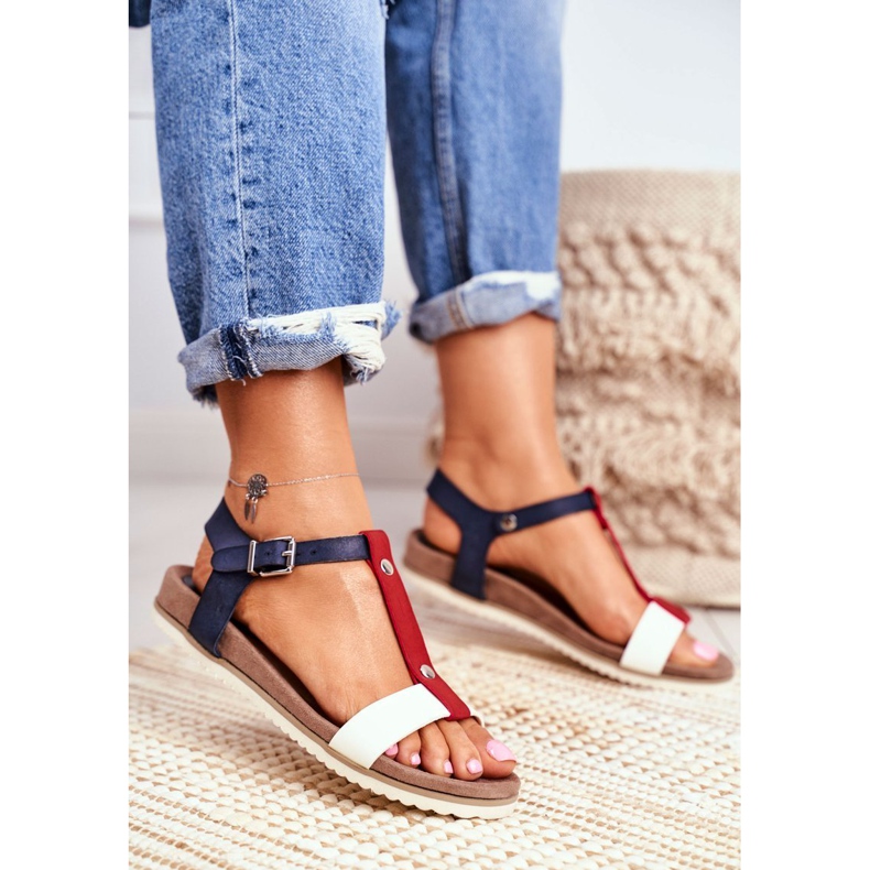 EVE Sandalias de Mujer de Forma Plana 8SD35-0306 Azul Marino Dubi marrón 1