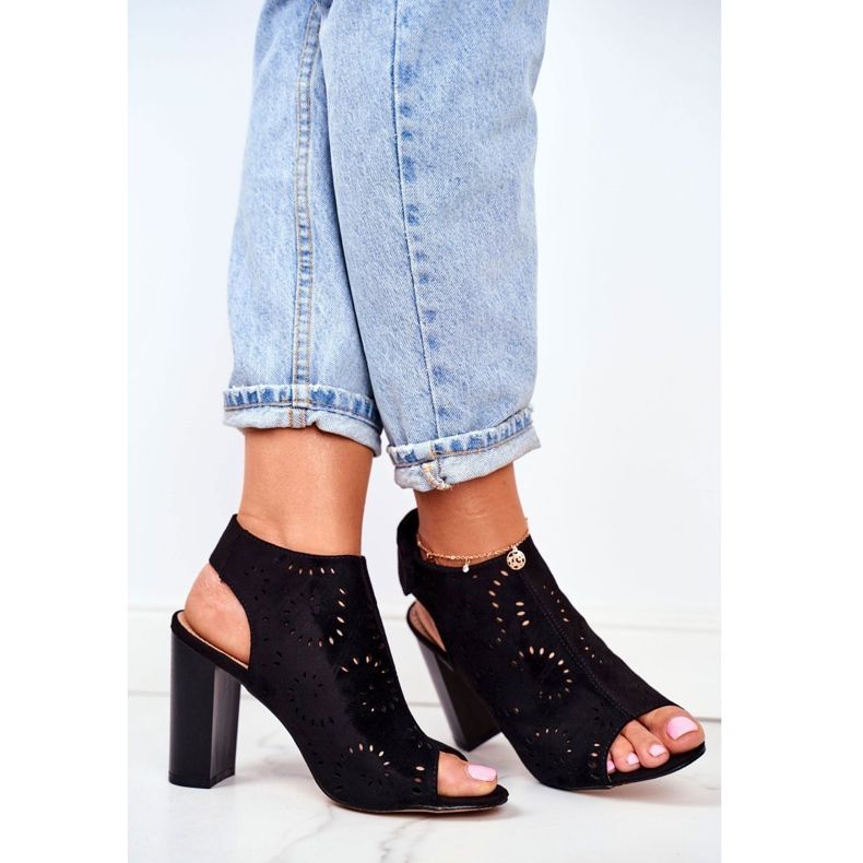 EVE Sandalias De Mujer En Tacón Calado Velcro Negro Reglas 1