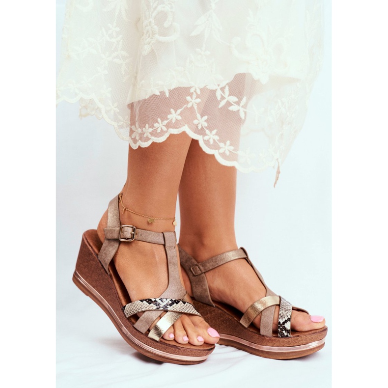 EVE Sandalias de mujer en cuña beige piel de serpiente Enroll 2