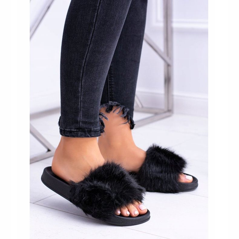 Pantuflas De Mujer Con Piel Piel Negra negro 2