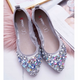 PS1 Bailarinas de Mujer con Piedras de Cristal Plateadas gris 3
