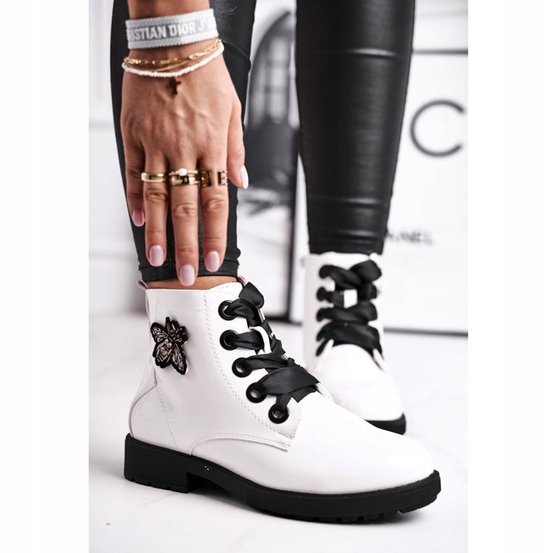 Botas De Mujer Con Tacón Plano Lacado Blanco Sergio Leone BT530 2