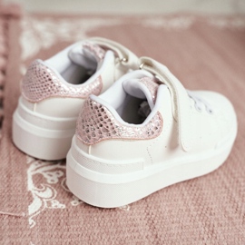 FRROCK Zapatilla deportiva infantil blanca con velcro Ilonka blanco rosado 4