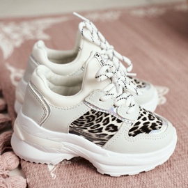 FRROCK Zapatos deportivos blancos con estampado de leopardo de penny para niños gris 3