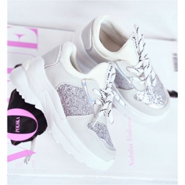 FRROCK Zapatos deportivos para niños con brocado plateado Matylda blanco gris 3
