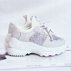 FRROCK Zapatos deportivos para niños con brocado plateado Matylda blanco gris 4