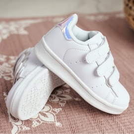 FRROCK Calzado Deportivo Infantil Juvenil Con Velcro Blanco y Plata Fifi 3