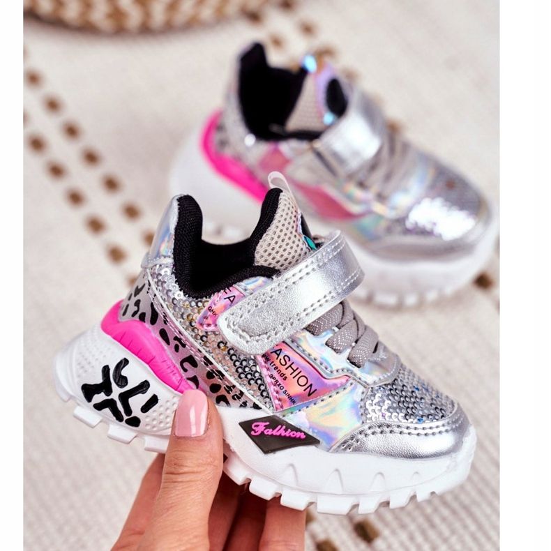 FRROCK Calzado Deportivo Infantil Con Velcro Plateado Be Happy gris 2