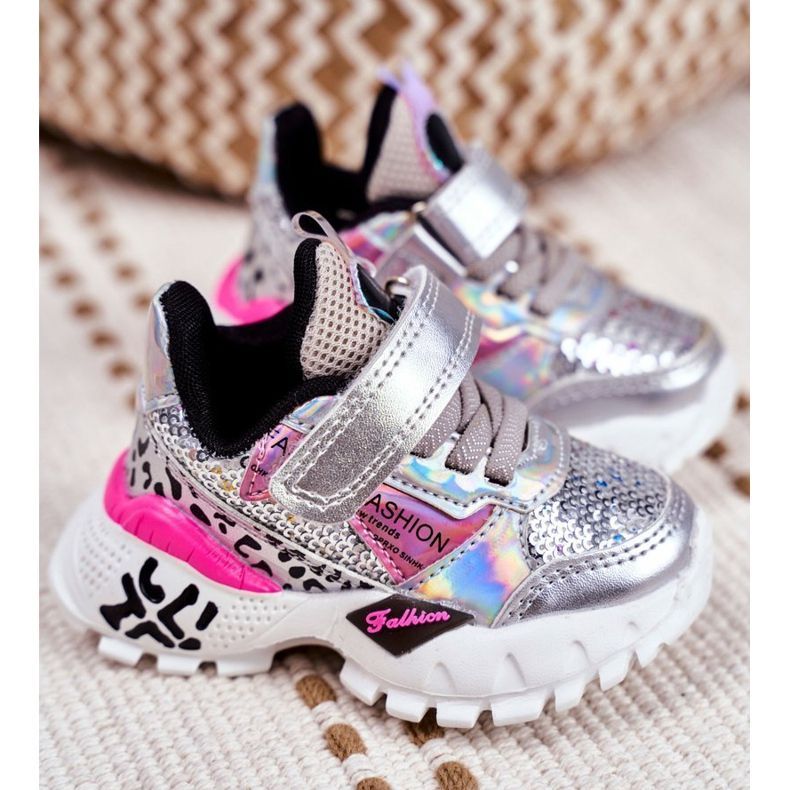 FRROCK Calzado Deportivo Infantil Con Velcro Plateado Be Happy gris 1