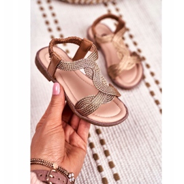 FRROCK Sandalias para niños Champagne Lamado rosado amarillo 1