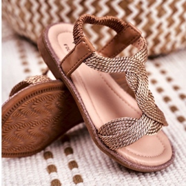 FRROCK Sandalias para niños Champagne Lamado rosado amarillo 3