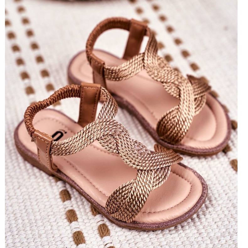 FRROCK Sandalias para niños Champagne Lamado rosa amarillo 2