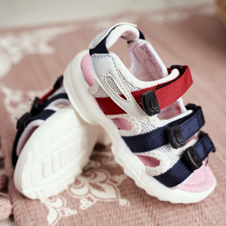 FRROCK Sandalias Infantiles Con Velcro Para Niña Blanco Rosa Fima 1