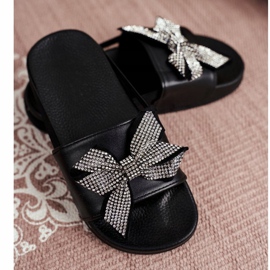FRROCK Pantuflas para niñas con pedrería negra, lazo Jomoga negro 2