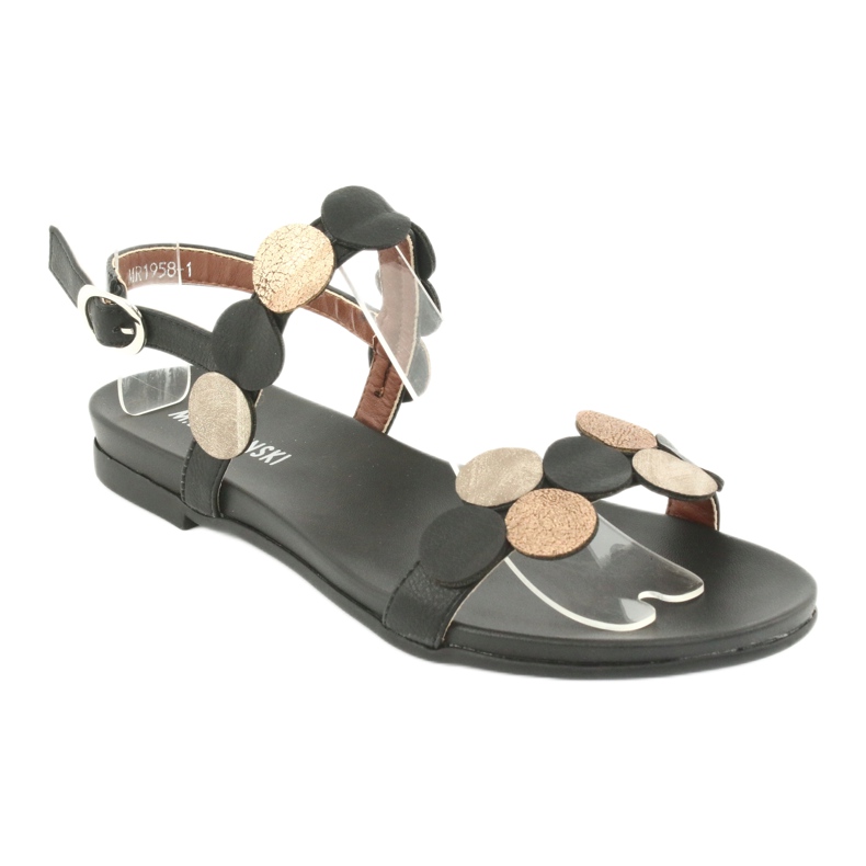 M.Daszyński Sandalias negras con anillos dorados Daszyński MR1958-1 negro amarillo 1