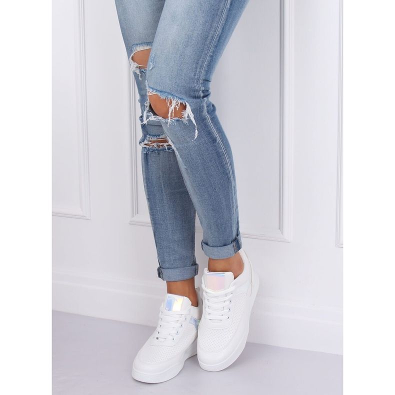 Deportivo blanco tacones cuña 85-429 BLANCO / PLATA 2