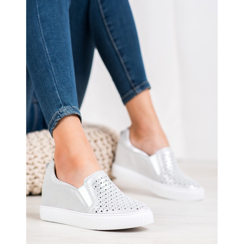 Filippo Slipons de cuero en cuña gris 1