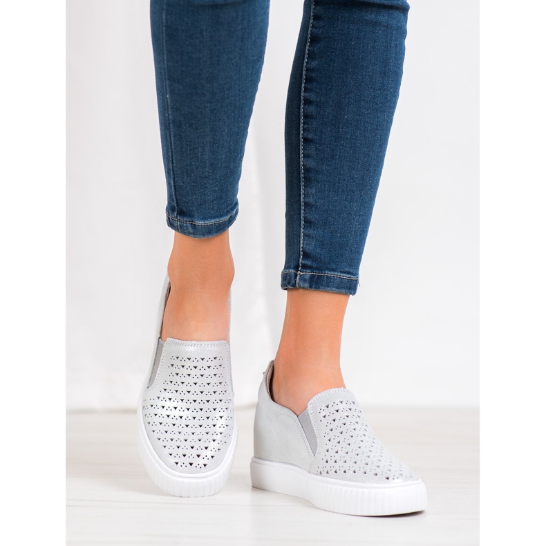 Filippo Slipons de cuero en cuña gris 2