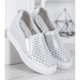 Filippo Slipons de cuero en cuña gris 4