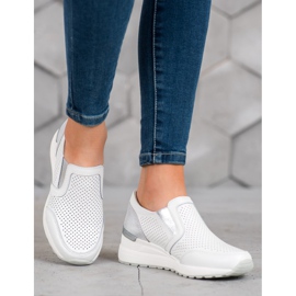 Filippo Slipons de cuero calado blanco gris 3