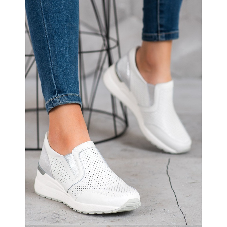 Filippo Slipons de cuero calado blanco gris 2