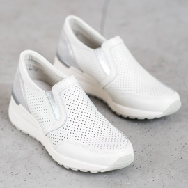 Filippo Slipons de cuero calado blanco gris 1