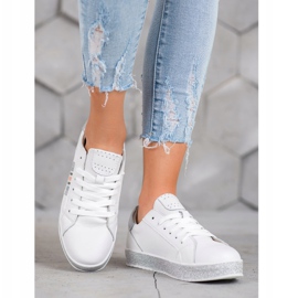 Filippo Zapatillas de piel con plataforma de purpurina blanco 4