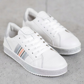 Filippo Zapatillas de piel con plataforma de purpurina blanco 3