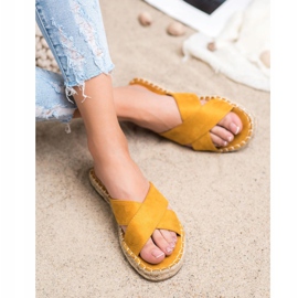 SHELOVET Cómodas pantuflas de gamuza amarillo 4