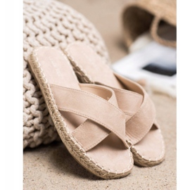 SHELOVET Cómodas pantuflas de gamuza beige 2