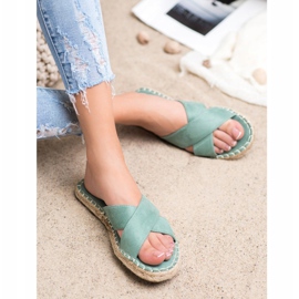 SHELOVET Cómodas pantuflas de gamuza verde 2