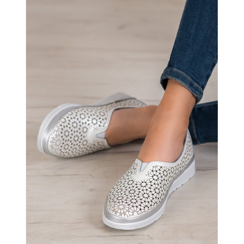 Filippo Slipons de cuero con estampado floral blanco amarillo 1