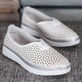 Filippo Slipons de cuero con estampado floral blanco amarillo 3