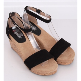 Sandalias negras con tacón de cuña de corcho LL-228P Negro 1 Sandalias negras con tacón de cuña de corcho LL-228P Negro 1