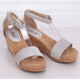 Sandalias grises con tacón de cuña de corcho LL-228P Gris 3