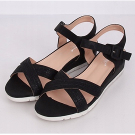 Sandalias negras con tacón de cuña baja NS115P Negro 1